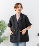 【C-FORT POINT/フォートポイント】きれいめ華やか サマーツイード 半袖 ダブルテーラードジャケット 高見え 上品 通勤 オフィス 韓国ファッション