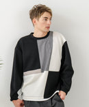 【BLUE STANDARD/ブルースタンダード】パフィースウェット 切り替え クルーネック トレーナー ストレッチ 春服