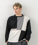 【BLUE STANDARD/ブルースタンダード】パフィースウェット 切り替え クルーネック トレーナー ストレッチ 春服