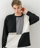 【BLUE STANDARD/ブルースタンダード】パフィースウェット 切り替え クルーネック トレーナー ストレッチ 春服