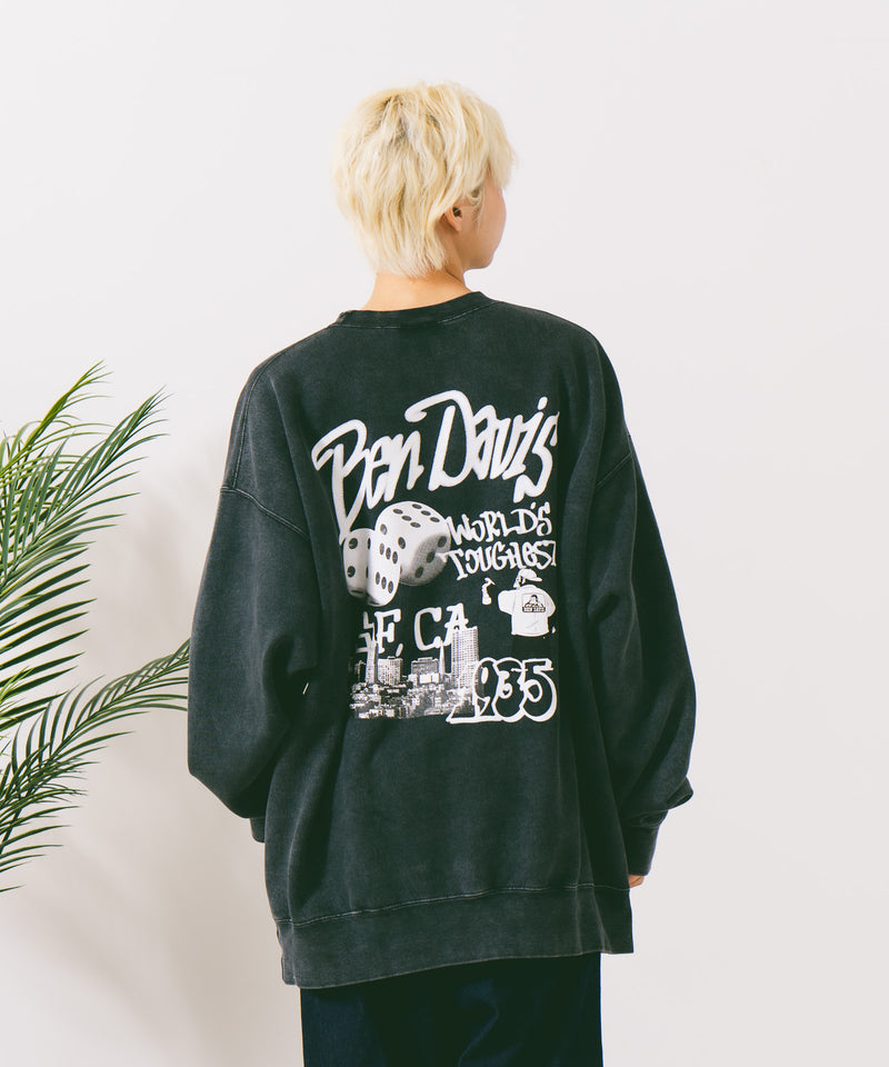 【BEN DAVIS/ベンデイビス】TAGGING FADED CREW/オーバーサイズ 裏起毛 ストリート バックプリント ロゴ ワンポイント スウェット トレーナー/レディース メンズ zo