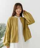 【fort point/フォートポイント】梨地 クルーネック ジップカーディガン