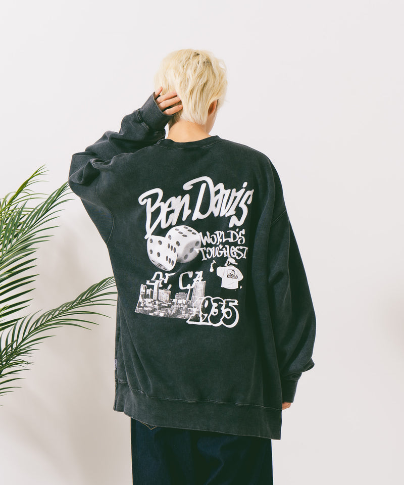 【BEN DAVIS/ベンデイビス】TAGGING FADED CREW/オーバーサイズ 裏起毛 ストリート バックプリント ロゴ ワンポイント スウェット トレーナー/レディース メンズ zo