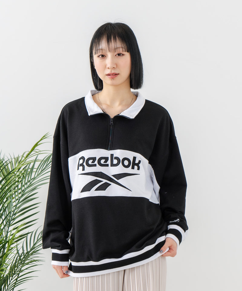 【Reebok/リーボック】裏毛 ロゴ 切替リブライン ハーフジッププルオーバー スウェット zo