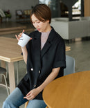 【C-FORT POINT/フォートポイント】きれいめ華やか サマーツイード 半袖 ダブルテーラードジャケット 高見え 上品 通勤 オフィス 韓国ファッション
