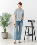 【C-FORTPOINT/フォートポイント】【ひんやり接触冷感 二の腕カバー】カット楊柳 ハイネック5分袖Tシャツ 体型カバー 着痩せ きれいめ カジュアル 涼しい