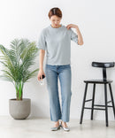 【C-FORTPOINT/フォートポイント】【ひんやり接触冷感 二の腕カバー】カット楊柳 ハイネック5分袖Tシャツ 体型カバー 着痩せ きれいめ カジュアル 涼しい