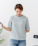 【C-FORTPOINT/フォートポイント】【ひんやり接触冷感 二の腕カバー】カット楊柳 ハイネック5分袖Tシャツ 体型カバー 着痩せ きれいめ カジュアル 涼しい