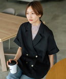 【C-FORT POINT/フォートポイント】きれいめ華やか サマーツイード 半袖 ダブルテーラードジャケット 高見え 上品 通勤 オフィス 韓国ファッション