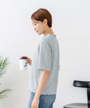 【C-FORTPOINT/フォートポイント】【ひんやり接触冷感 二の腕カバー】カット楊柳 ハイネック5分袖Tシャツ 体型カバー 着痩せ きれいめ カジュアル 涼しい