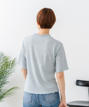 【C-FORTPOINT/フォートポイント】【ひんやり接触冷感 二の腕カバー】カット楊柳 ハイネック5分袖Tシャツ 体型カバー 着痩せ きれいめ カジュアル 涼しい
