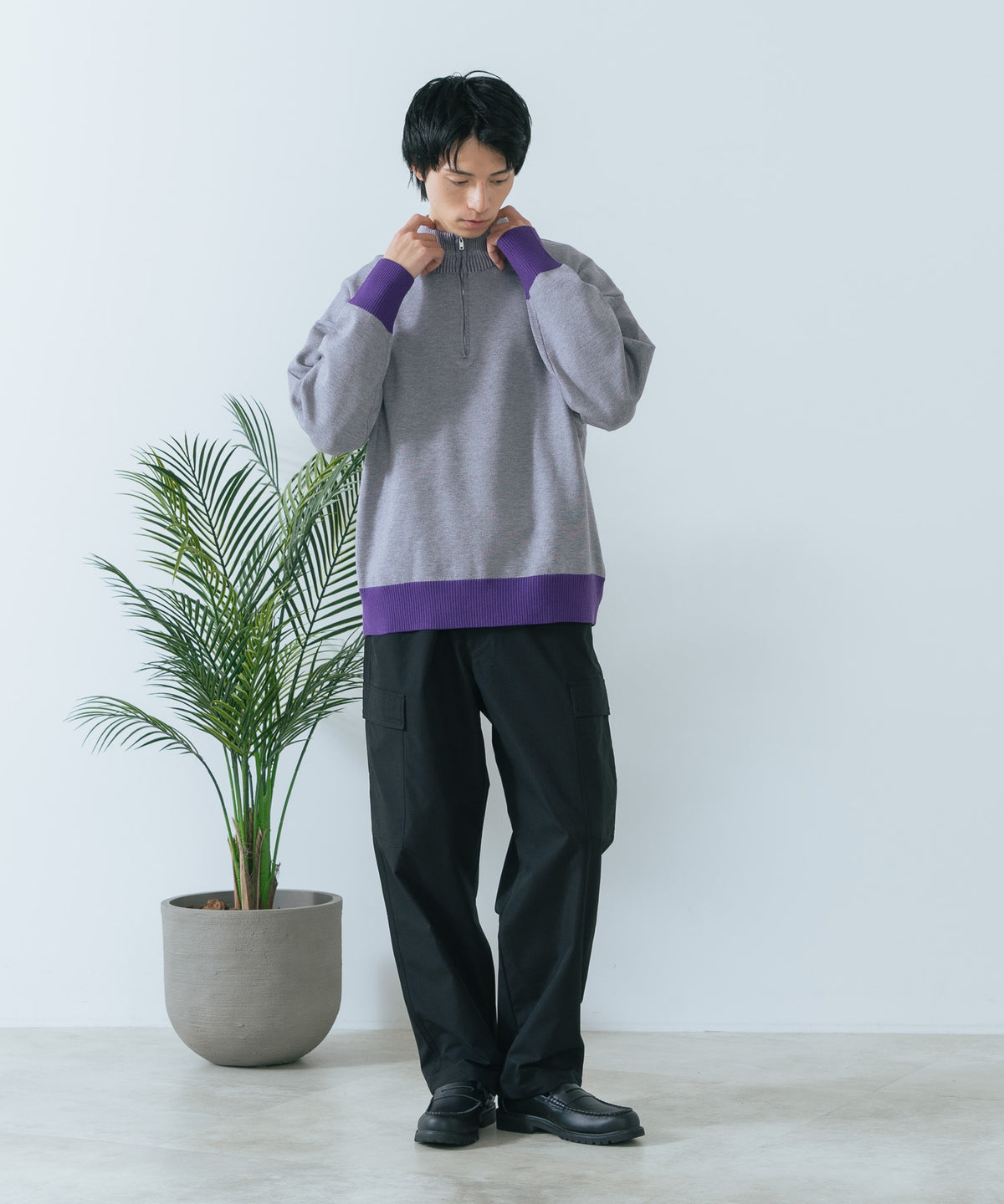 ROUGH TRADE/ラフトレード】ダブルフェイスハーフZIPニット zo