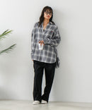 【BEVERLY HILLS POLO CLUB/ビバリーヒルズポロクラブ】オーバーサイズ ロゴ ワンポイント刺繍 シャギーチェックシャツ/フランネルシャツ/レディース メンズ