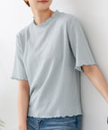 【C-FORTPOINT/フォートポイント】【ひんやり接触冷感 二の腕カバー】カット楊柳 ハイネック5分袖Tシャツ 体型カバー 着痩せ きれいめ カジュアル 涼しい