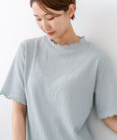 【C-FORTPOINT/フォートポイント】【ひんやり接触冷感 二の腕カバー】カット楊柳 ハイネック5分袖Tシャツ 体型カバー 着痩せ きれいめ カジュアル 涼しい