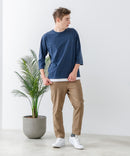 【汗染みの目立ちにくいTシャツ ZEROSTAIN/ゼロステイン】フェイクレイヤード ビッグシルエット キーネック クルーネック 7分袖Tシャツ 防汚 ＵＶカット ❘ジーンズメイト公式オンラインショップ