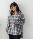 【BEVERLY HILLS POLO CLUB/ビバリーヒルズポロクラブ】オーバーサイズ ロゴ ワンポイント刺繍 シャギーチェックシャツ/フランネルシャツ/レディース メンズ