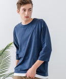 【汗染みの目立ちにくいTシャツ ZEROSTAIN/ゼロステイン】フェイクレイヤード ビッグシルエット キーネック クルーネック 7分袖Tシャツ 防汚 ＵＶカット ❘ジーンズメイト公式オンラインショップ
