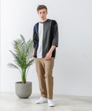 ZEROSTAIN フェイクレイヤード ビッグシルエット 切り替えデザイン 7分袖Tシャツ 汗染みの目立ちにくいTシャツ 防汚 UVカット