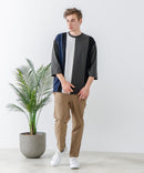 ZEROSTAIN フェイクレイヤード ビッグシルエット 切り替えデザイン 7分袖Tシャツ 汗染みの目立ちにくいTシャツ 防汚 UVカット