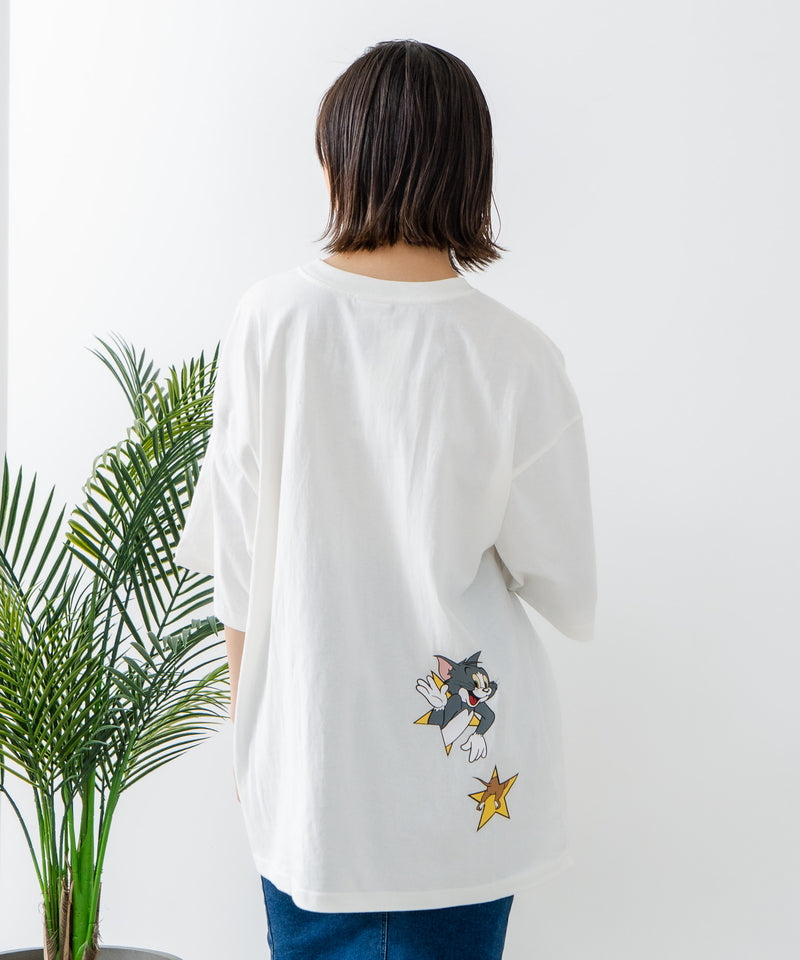【CONVERSE/コンバース】×【TOM AND JERRY/トムとジェリー】ブランドロゴ 刺繍 オーバーサイズ Tシャツzo