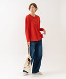 【HANES/ヘインズ】【長めの着丈は気になる腰周りをすっきりカバー】HANES Thermal for HER サーマルヘンリーロンＴ 長袖 無地 シンプル ドロップショルダー リングドット使い ヘムライン ❘ジーンズメイト公式オンラインショップ