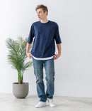 ZEROSTAIN フェイクレイヤード ビッグシルエット キーネック クルーネック Tシャツ 汗染みの目立ちにくいTシャツ 防汚 ＵＶカット ZERO STAIN