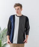 ZEROSTAIN フェイクレイヤード ビッグシルエット 切り替えデザイン 7分袖Tシャツ 汗染みの目立ちにくいTシャツ 防汚 UVカット