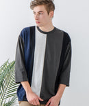 ZEROSTAIN フェイクレイヤード ビッグシルエット 切り替えデザイン 7分袖Tシャツ 汗染みの目立ちにくいTシャツ 防汚 UVカット