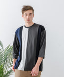 ZEROSTAIN フェイクレイヤード ビッグシルエット 切り替えデザイン 7分袖Tシャツ 汗染みの目立ちにくいTシャツ 防汚 UVカット