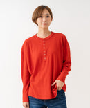 【HANES/ヘインズ】【長めの着丈は気になる腰周りをすっきりカバー】HANES Thermal for HER サーマルヘンリーロンＴ 長袖 無地 シンプル ドロップショルダー リングドット使い ヘムライン ❘ジーンズメイト公式オンラインショップ