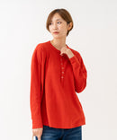 【HANES/ヘインズ】【長めの着丈は気になる腰周りをすっきりカバー】HANES Thermal for HER サーマルヘンリーロンＴ 長袖 無地 シンプル ドロップショルダー リングドット使い ヘムライン ❘ジーンズメイト公式オンラインショップ