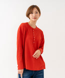 【HANES/ヘインズ】【長めの着丈は気になる腰周りをすっきりカバー】HANES Thermal for HER サーマルヘンリーロンＴ 長袖 無地 シンプル ドロップショルダー リングドット使い ヘムライン ❘ジーンズメイト公式オンラインショップ