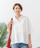 【C-FORTPOINT/フォートポイント】【涼しく着られて体型カバーも】綿麻ブラウス 天然素材 蒸れにくい さらさら 涼感 落ち感 高見え ニュアンスカラー