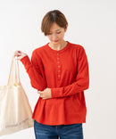 【HANES/ヘインズ】【長めの着丈は気になる腰周りをすっきりカバー】HANES Thermal for HER サーマルヘンリーロンＴ 長袖 無地 シンプル ドロップショルダー リングドット使い ヘムライン ❘ジーンズメイト公式オンラインショップ