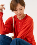 【HANES/ヘインズ】【長めの着丈は気になる腰周りをすっきりカバー】HANES Thermal for HER サーマルヘンリーロンＴ 長袖 無地 シンプル ドロップショルダー リングドット使い ヘムライン ❘ジーンズメイト公式オンラインショップ