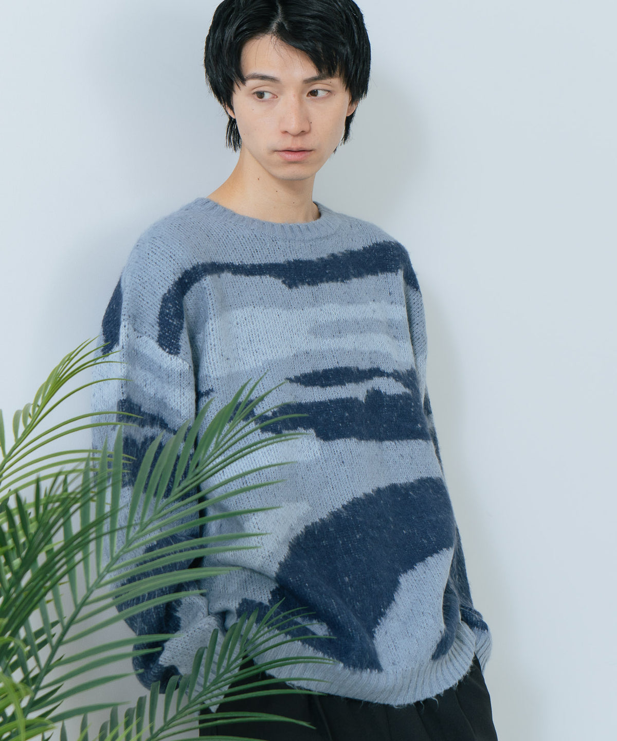 ROUGH TRADE/ラフトレード】モヘアライク クルーネックマーブル柄ニット zo