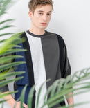 ZEROSTAIN フェイクレイヤード ビッグシルエット 切り替えデザイン 7分袖Tシャツ 汗染みの目立ちにくいTシャツ 防汚 UVカット