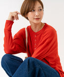 【HANES/ヘインズ】【長めの着丈は気になる腰周りをすっきりカバー】HANES Thermal for HER サーマルヘンリーロンＴ 長袖 無地 シンプル ドロップショルダー リングドット使い ヘムライン ❘ジーンズメイト公式オンラインショップ