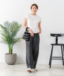 【C-FORT POINT/フォートポイント】華奢見え ワイドリブフレンチスリーブＴシャツ 二の腕カバー 伸縮性 細見え オフィス 通勤 きれいめ 大人カジュアル