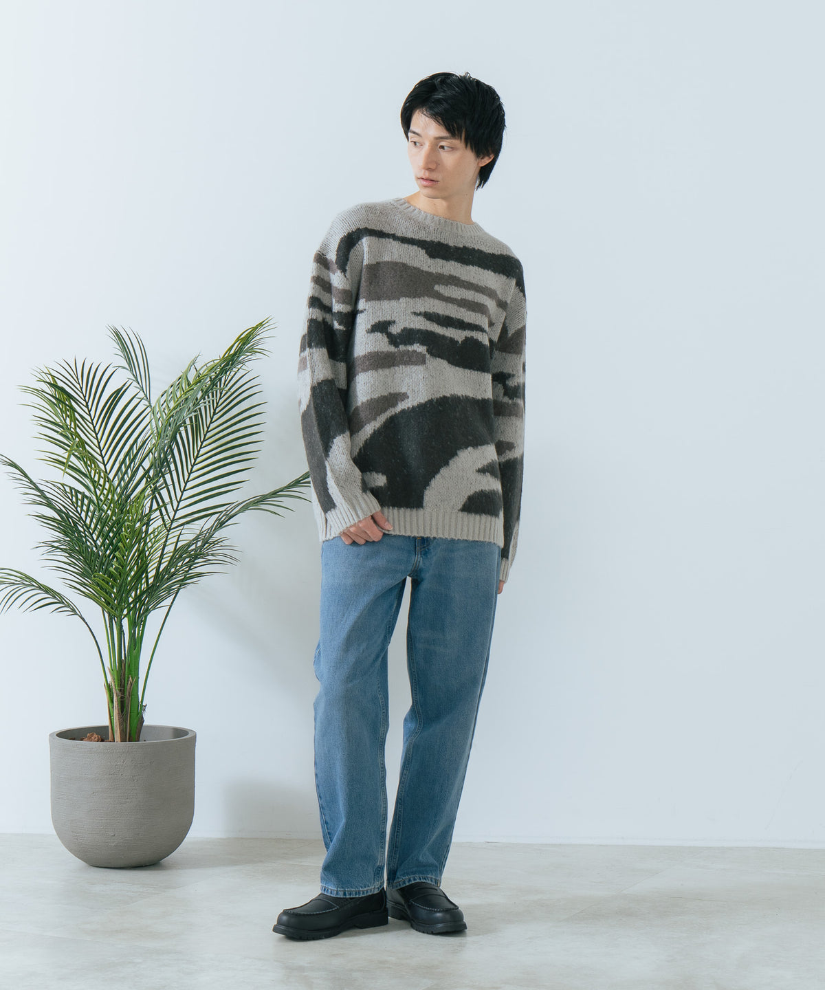 ROUGH TRADE/ラフトレード】モヘアライク クルーネックマーブル柄ニット zo