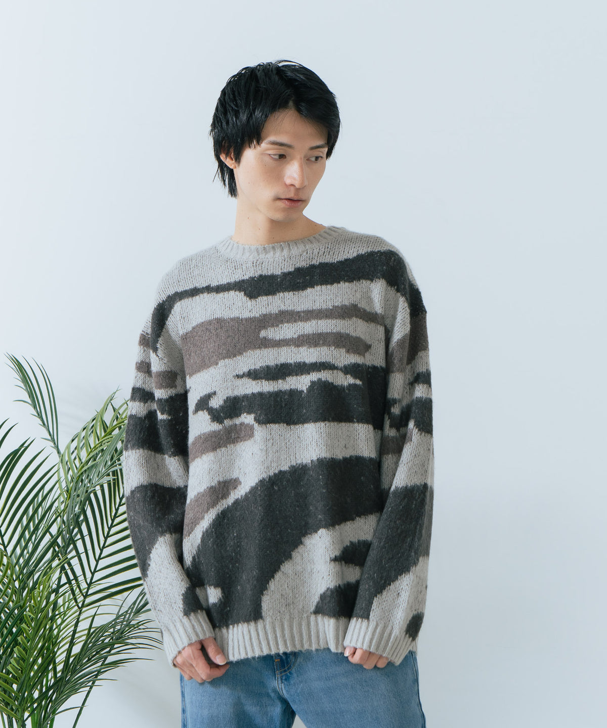 ROUGH TRADE/ラフトレード】モヘアライク クルーネックマーブル柄ニット zo