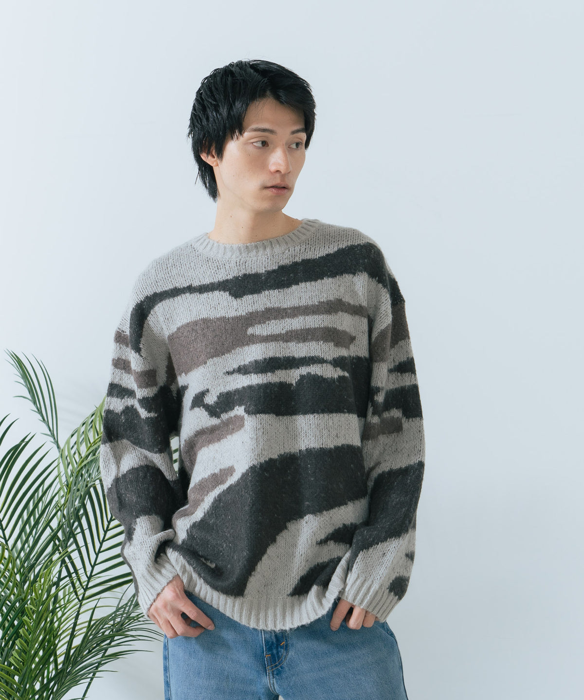 ROUGH TRADE/ラフトレード】モヘアライク クルーネックマーブル柄ニット zo