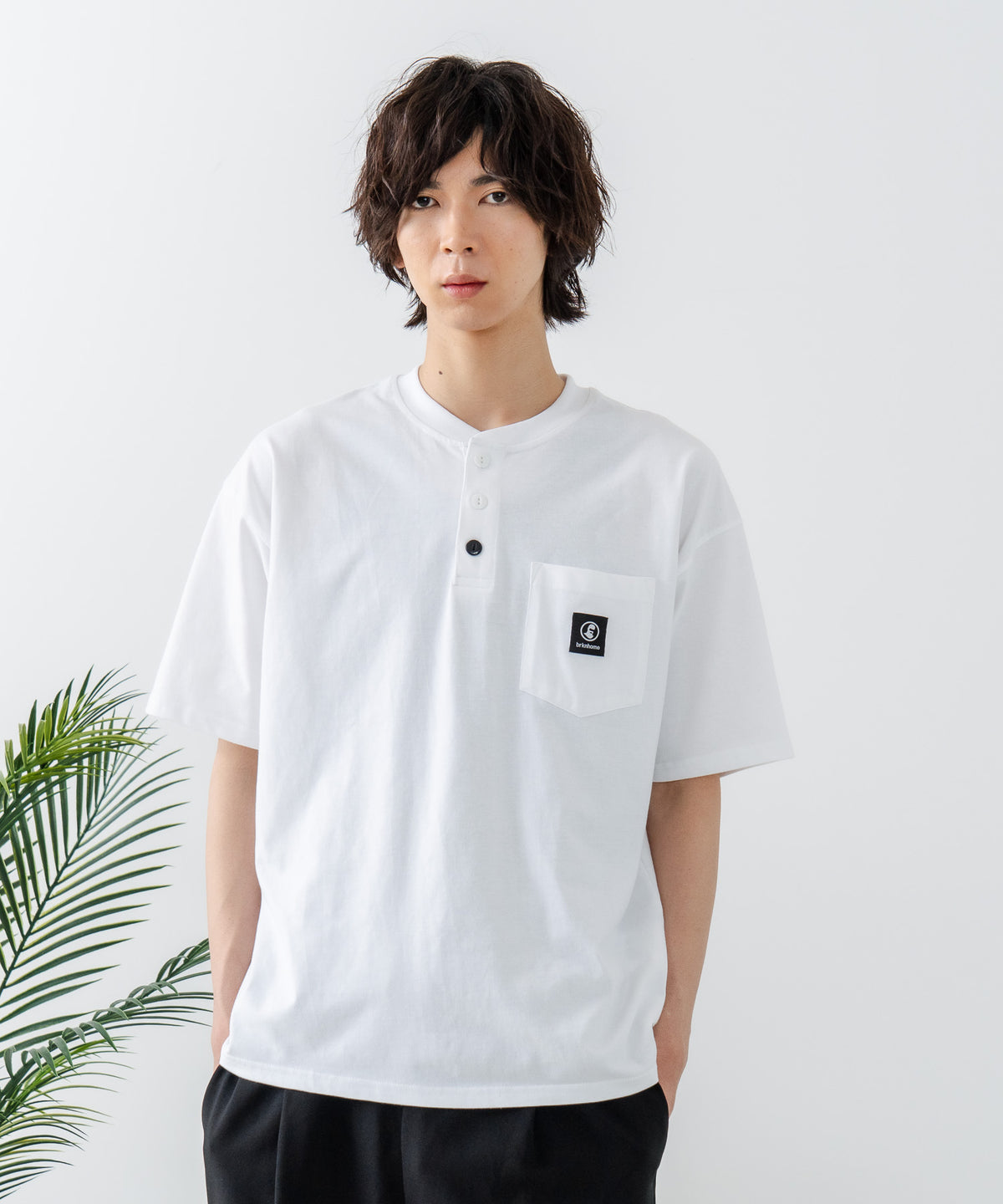ヘンリーネック Tシャツ スナップボタン ポケット 5色 hr9786 men-wearing-suvinplatinum-