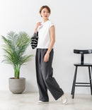 【C-FORT POINT/フォートポイント】華奢見え ワイドリブフレンチスリーブＴシャツ 二の腕カバー 伸縮性 細見え オフィス 通勤 きれいめ 大人カジュアル