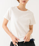【HANES/ヘインズ】【独自製法で生み出したこだわりの白】SHIRO for HER クルーネックＴシャツ 綿100% 無地 シンプル 美シルエット すっきり見え コンパクトシルエット タグレス仕様 ブラインドステッチ ホワイト ❘ジーンズメイト公式オンラインショップ