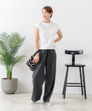 【C-FORT POINT/フォートポイント】華奢見え ワイドリブフレンチスリーブＴシャツ 二の腕カバー 伸縮性 細見え オフィス 通勤 きれいめ 大人カジュアル