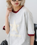 【CONVERSE/コンバース】発泡プリント 配色リンガーＴシャツ ライトグレー M ❘ジーンズメイト公式オンラインショップ