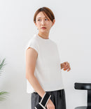 【C-FORT POINT/フォートポイント】華奢見え ワイドリブフレンチスリーブＴシャツ 二の腕カバー 伸縮性 細見え オフィス 通勤 きれいめ 大人カジュアル