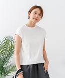 【C-FORT POINT/フォートポイント】華奢見え ワイドリブフレンチスリーブＴシャツ 二の腕カバー 伸縮性 細見え オフィス 通勤 きれいめ 大人カジュアル